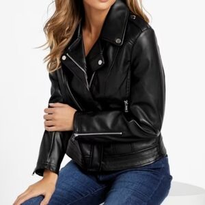 GUESS Black Leather Moto Jacket size SP